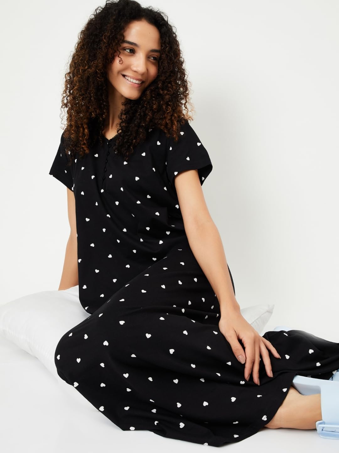 Max Women's Cotton Casual Nightgown (KG1108_Black_L)