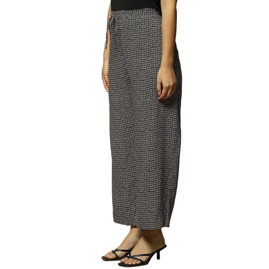 BIBA Women Mid Rise Printed Straight Mix and Match(Geo Trib19042_Black_L), Palazzo