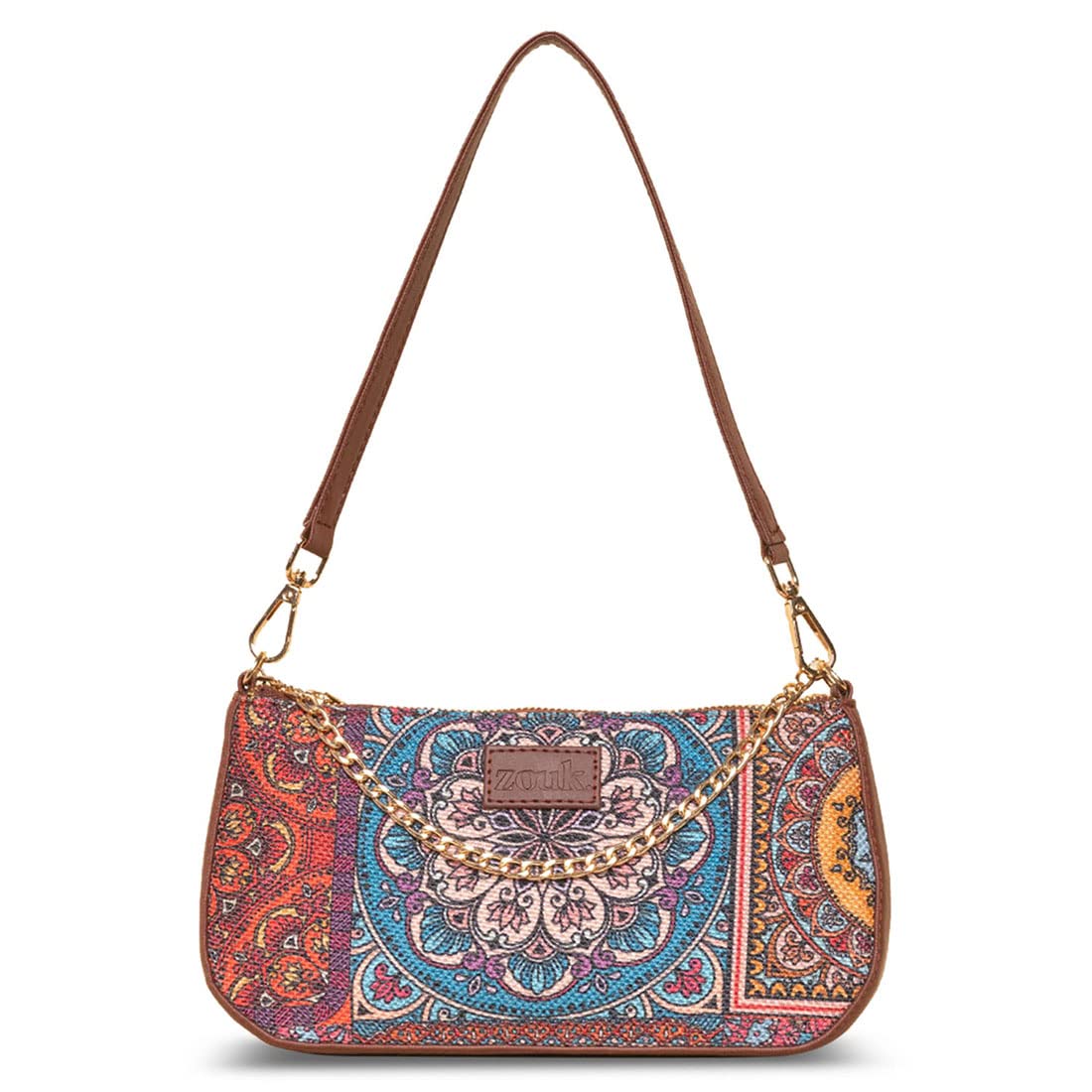 ZOUK Baguette Bag | Crossbody Bags for Women | Women's Handbags | Stylish Sling Bag for Woman | Vegan Leather Evening Bag | Travel & Office Use | Purse and Wallet | Multicolor Mandala Print