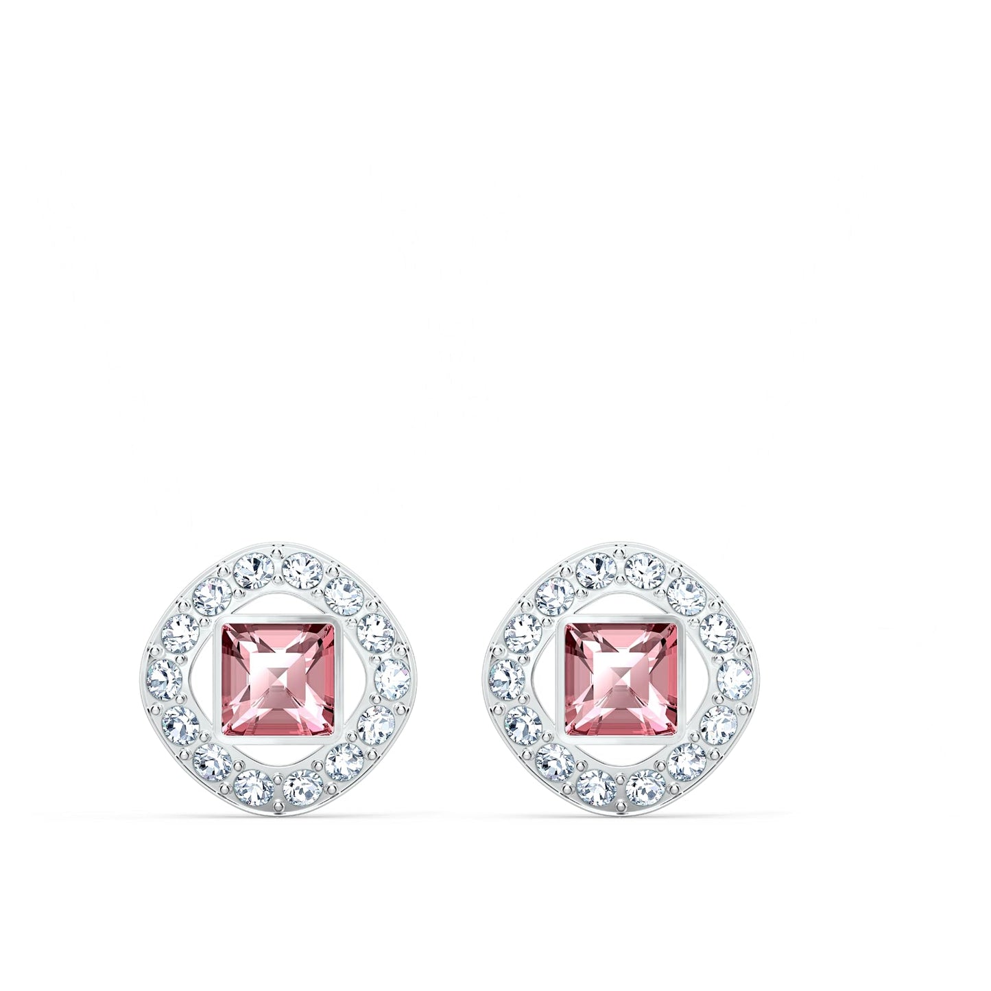 Swarovski Una Angelic Square Stud Pierced Earrings, Pink, Rhodium plated
