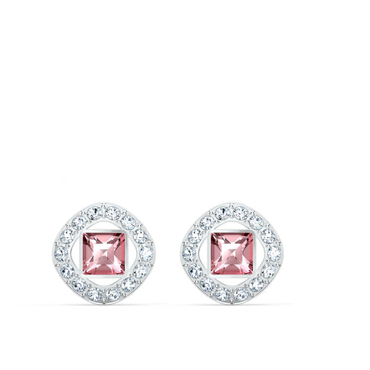 Swarovski Una Angelic Square Stud Pierced Earrings, Pink, Rhodium plated