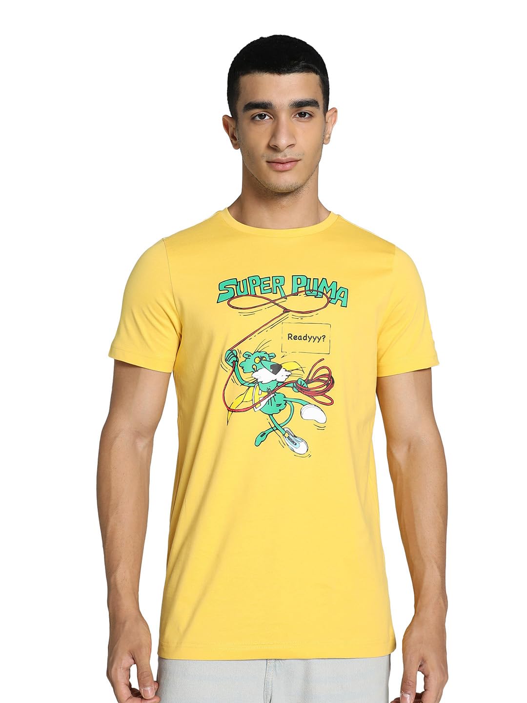 Puma Men's Graphic Print Slim Fit T-Shirt (676037_Mustard Seed-White