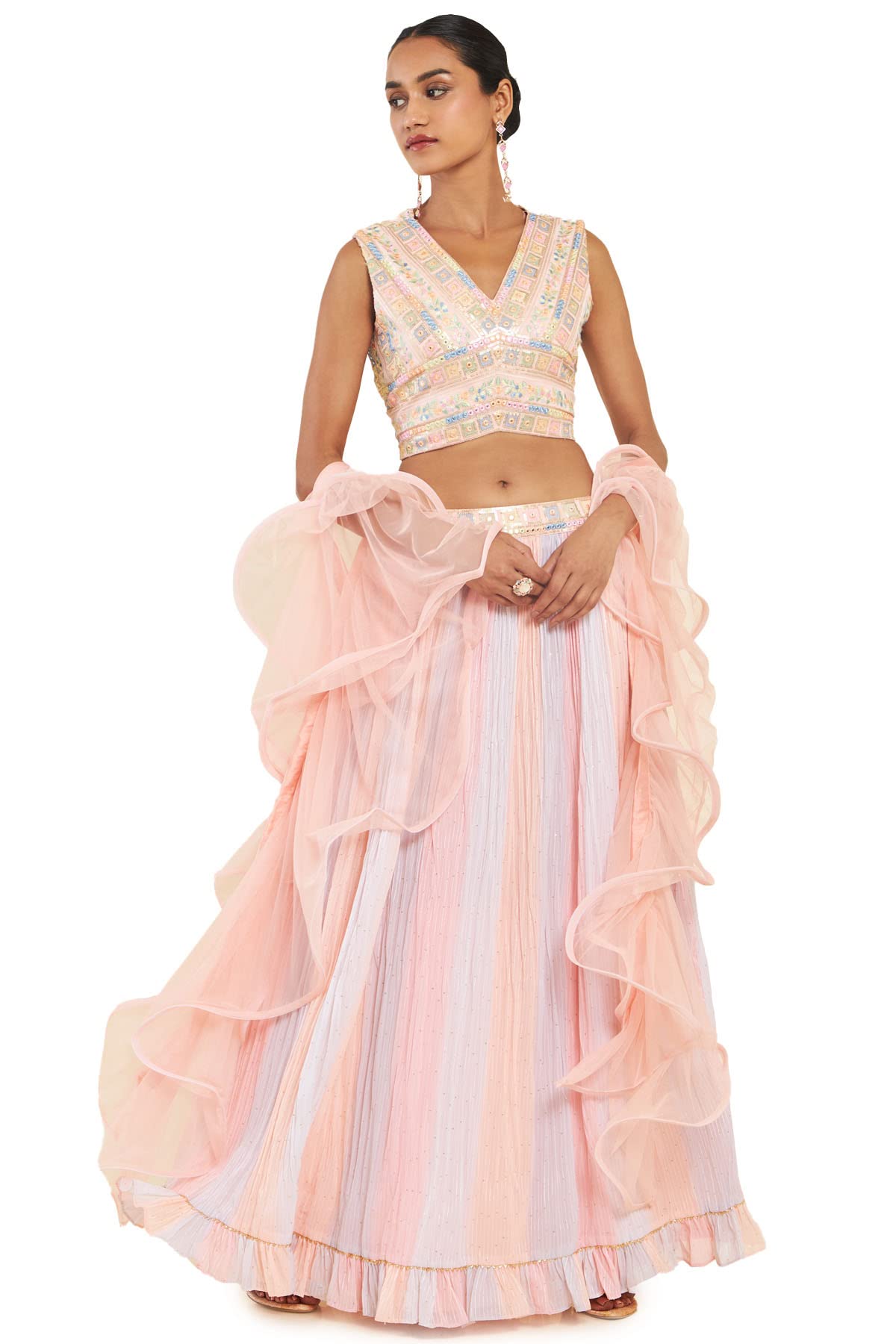 Soch Women Pink Cotton Blend Floral Lehenga Choli (8907175296363_Pink_Large)