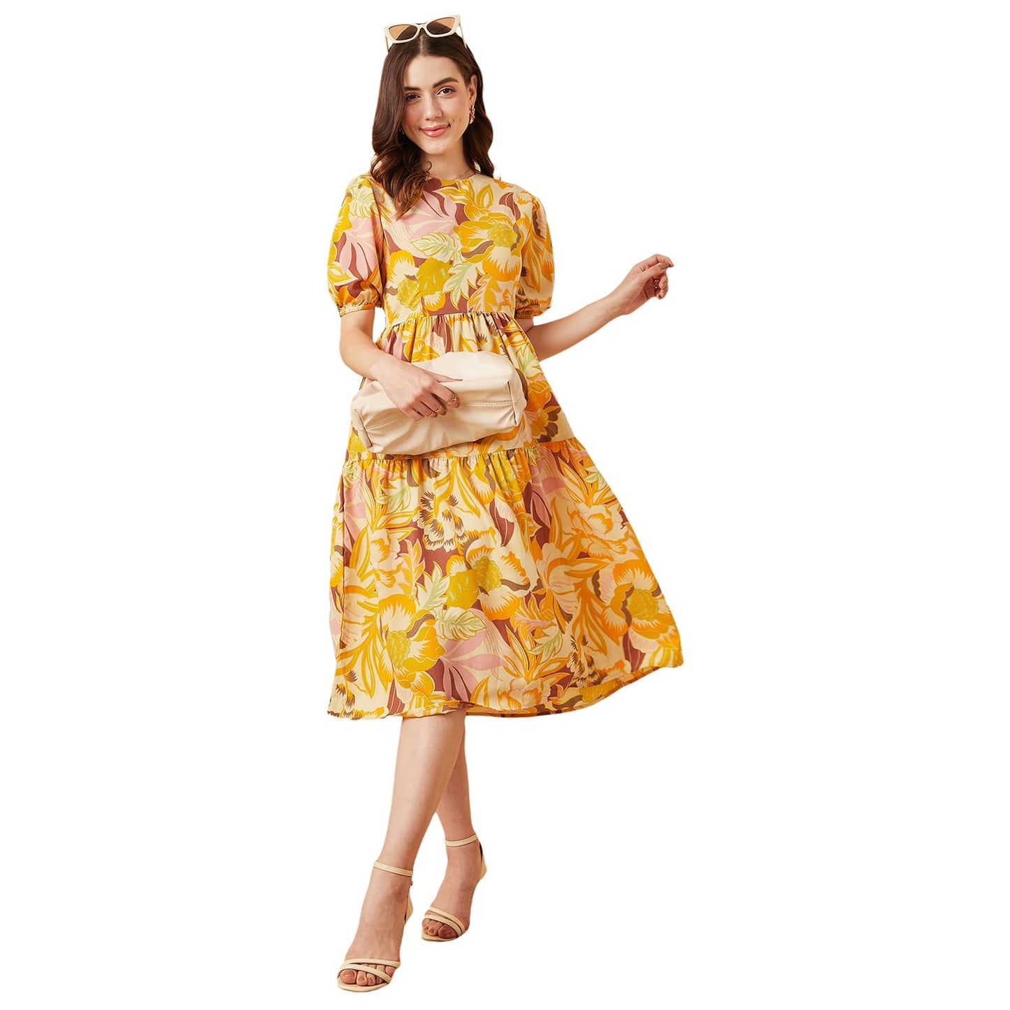 Carlton London Women's Regular Fit Dress (CL8034A_Yellow M)