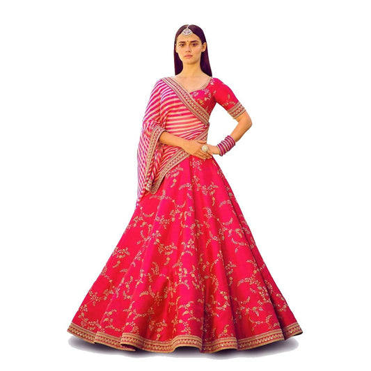 Zeel Clothing Women's Faux Silk Semi stitched Lehenga Choli (ZC7025-Pink-Wedding-Bridal-Lehenga_Pink_Free Size)