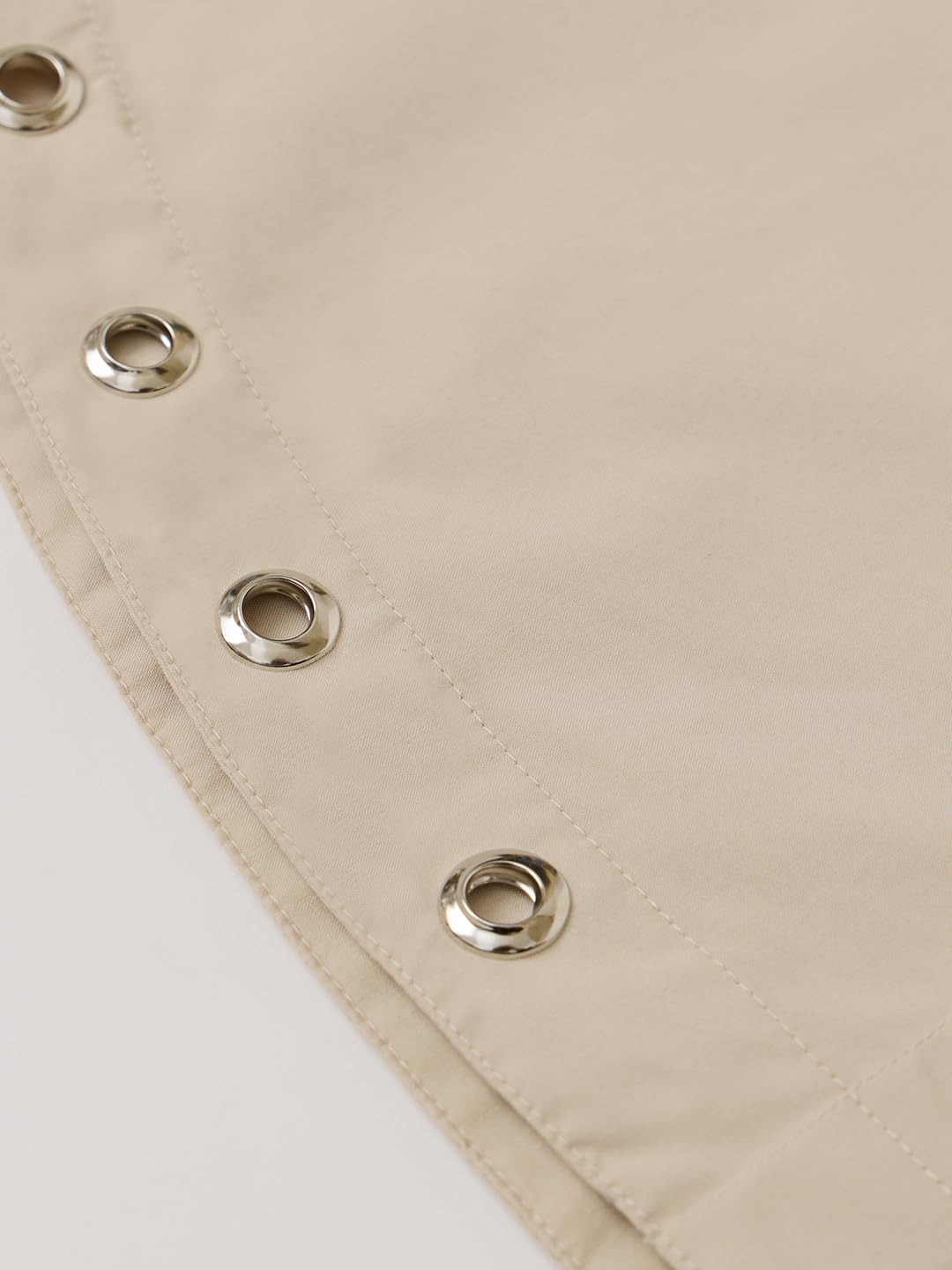 The Souled Store Easy Solids: Buttercream Women and Girls Full Length Sleeves Spread Collar Light Beige Solid Cotton Polyester Relaxed Fit Metal Rivet Detail Lightweight All-Season Shirt