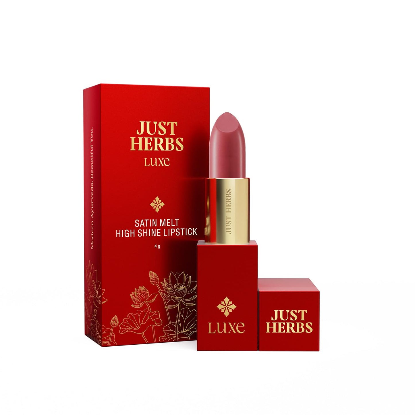 Just Herbs Luxe Satin Melt High Shine Lipstick | Luxury Makeup | Ayurvedic Formula | Long Lasting Shine | Ayurvedic Lipstick – 4 gm (01 PEACH SERENADE)