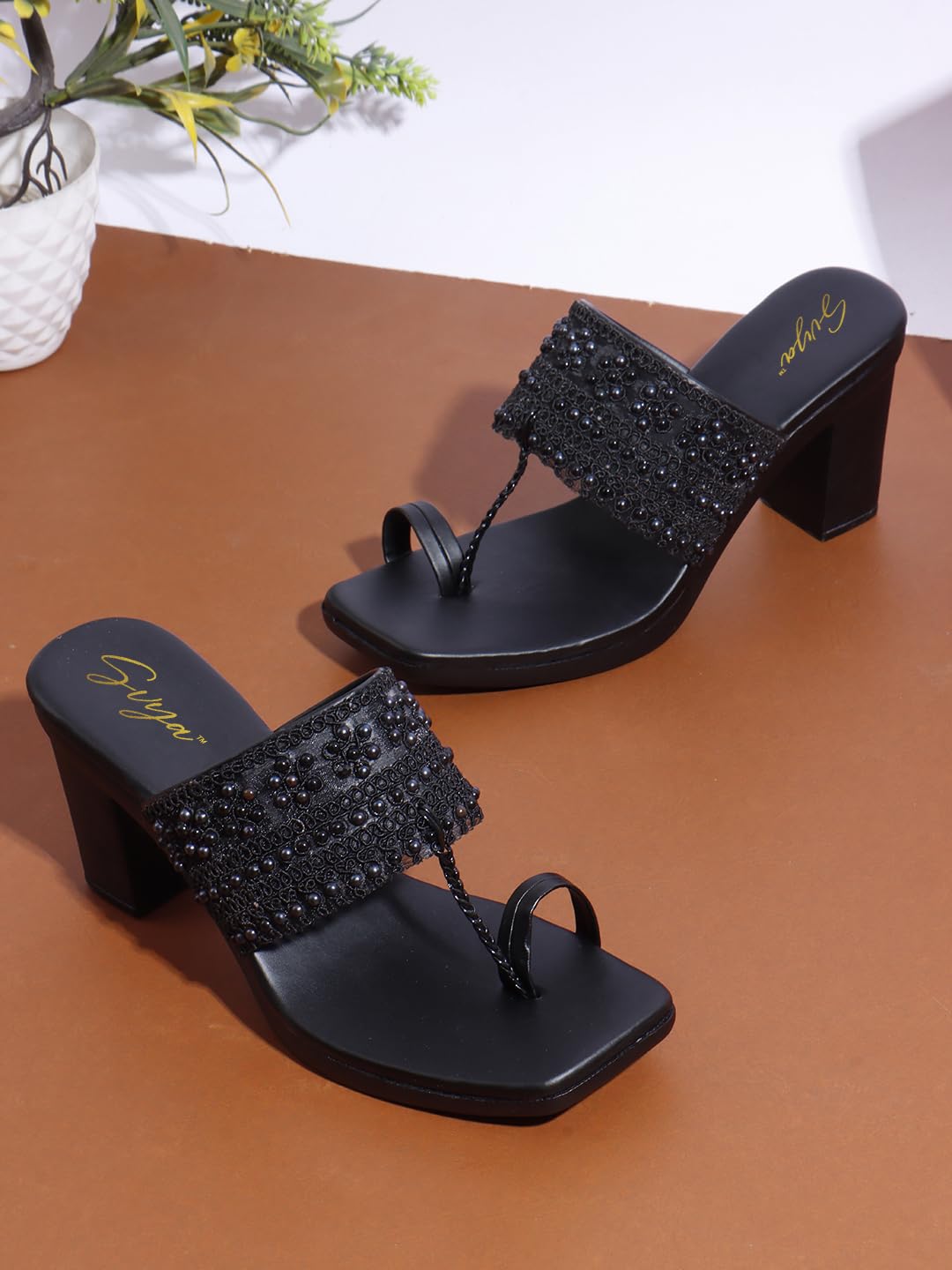 SVYA, Women Stylish Block heel Sandals For Casual Wear, Comfort Sandal for girls (Black, UK Footwear Size System, Adult, Women, Numeric, Narrow, 6)