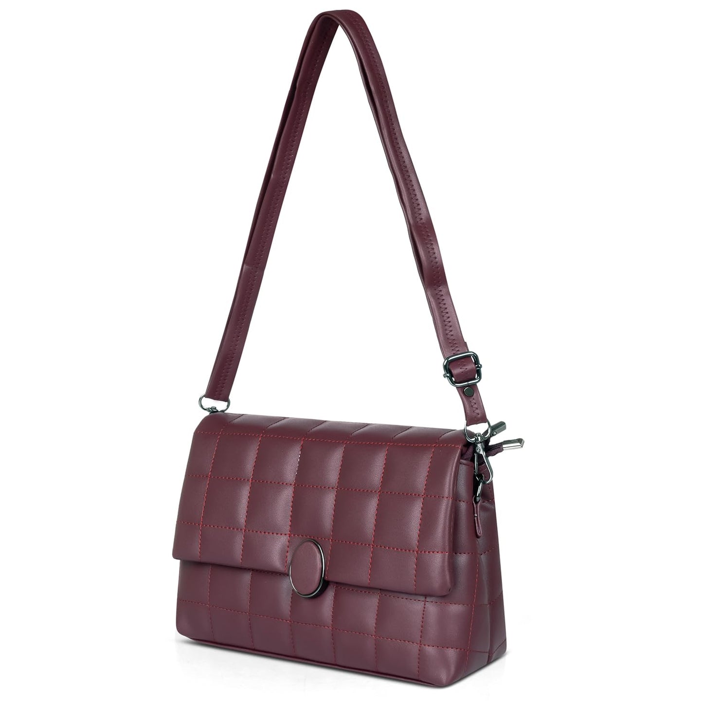 Catchy Maroon Faux Leather Magnet Closure Womens Handbag