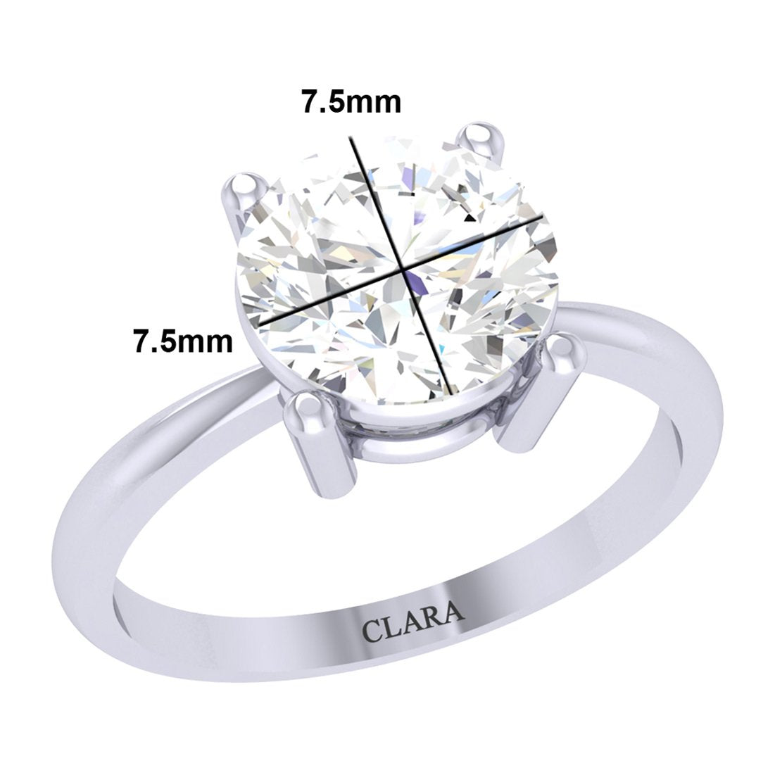 Clara 92.5 Sterling Silver White Gold Plated Round Brilliant Diamond Cut Zirconia Solitaire Ring for Women & Girls