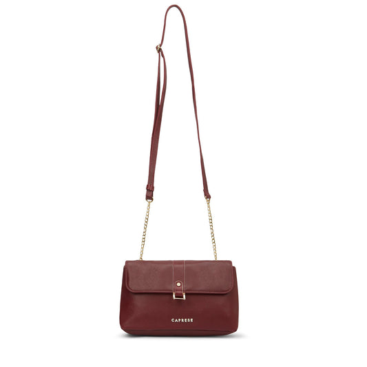 Caprese Lexi Medium Sling Bag for Women | Solid Faux Leather Crossbody Handbag with Adjustable Strap | Stylish Shoulder Purse with Zipper & Magnetic Button Closure | Everyday Office, & Travel (Cherry)