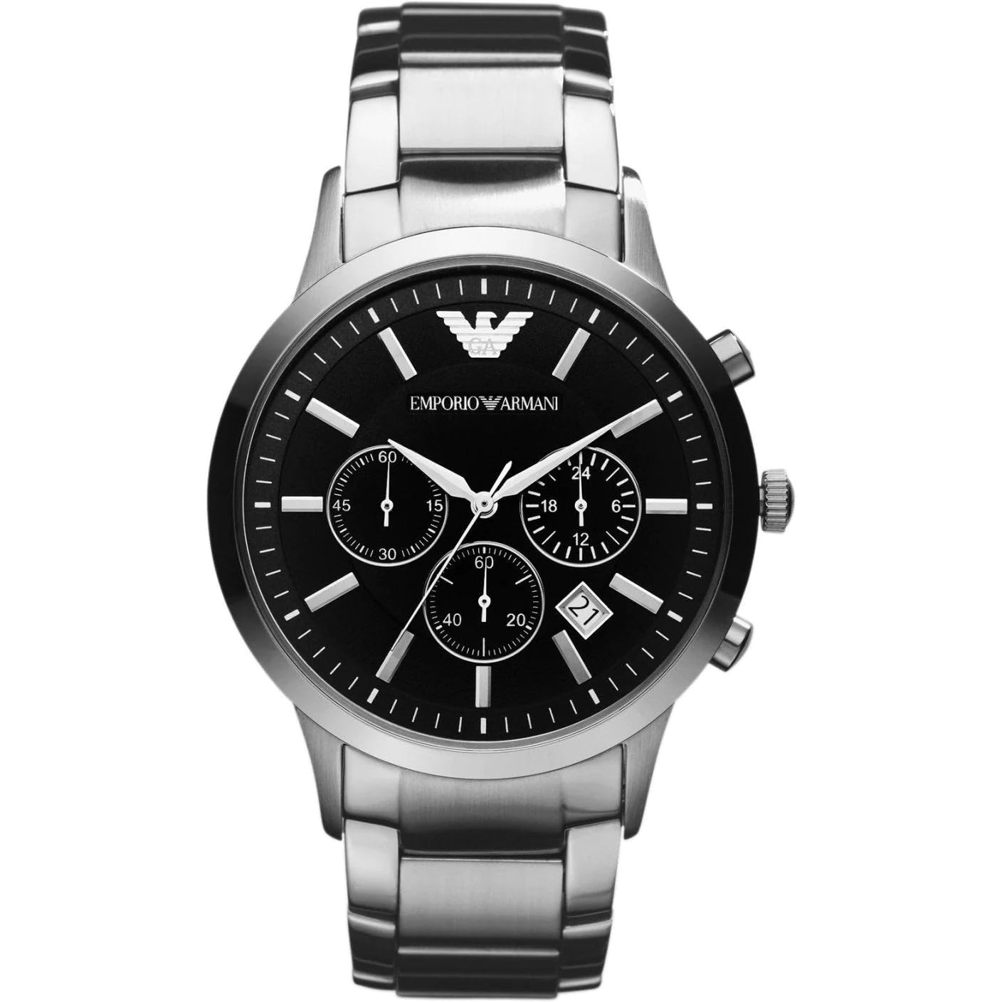 EMPORIO ARMANI Mens Chronograph Stainless Steel Watch (Black_Free Size)