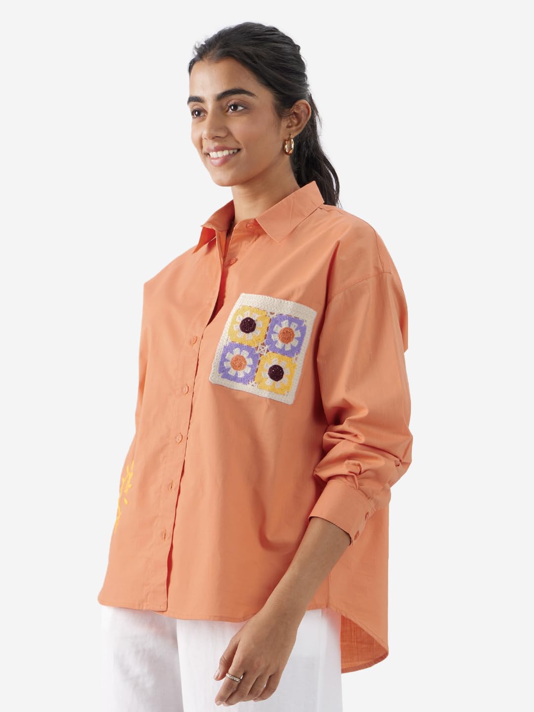 The Souled Store Coral Rose Women and Girls Long Sleeve Collared Neck Button Front Cotton Boyfriend Shirts