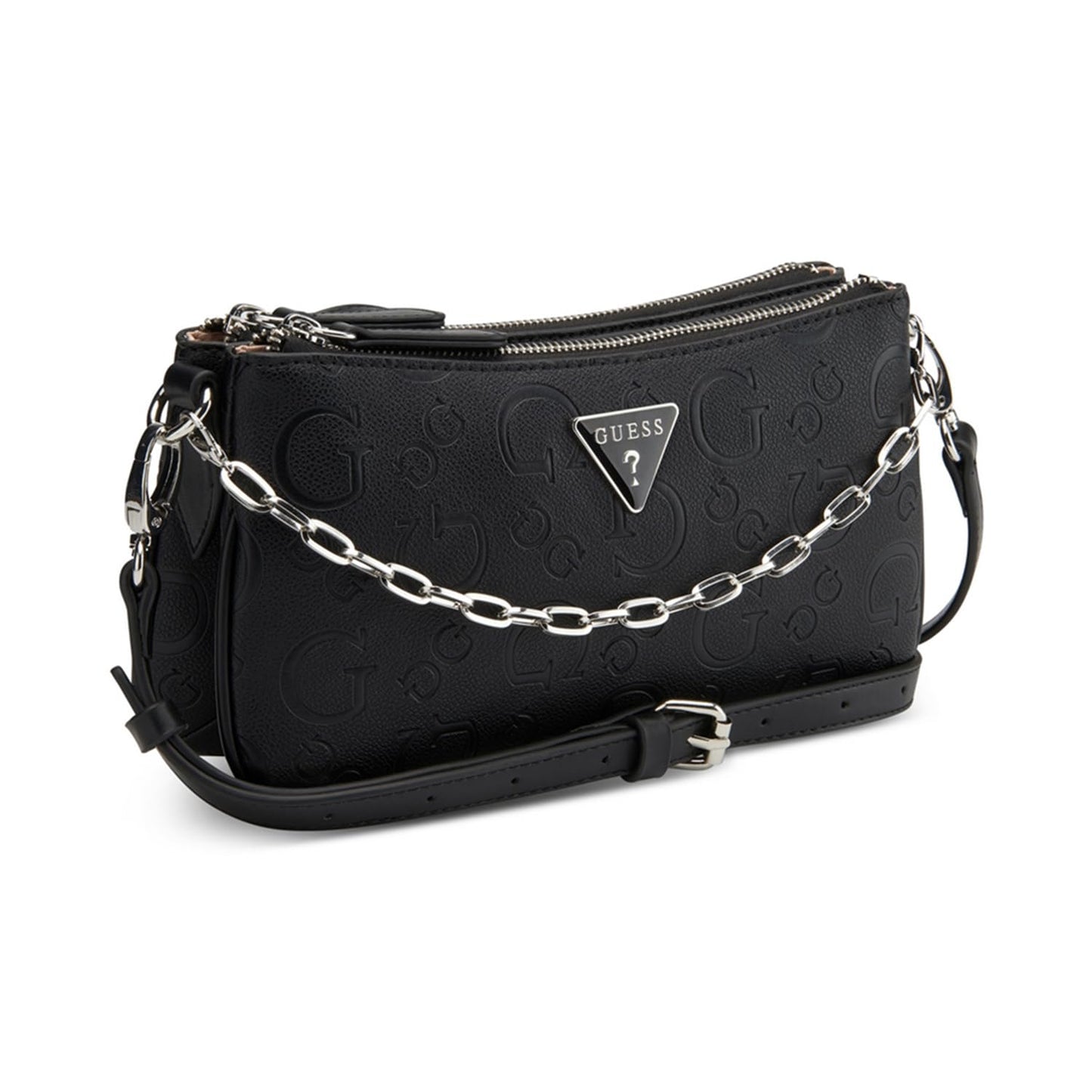 GUESS Women Black Typography Adjustable Detachable Strap Mini Crossbody Bag