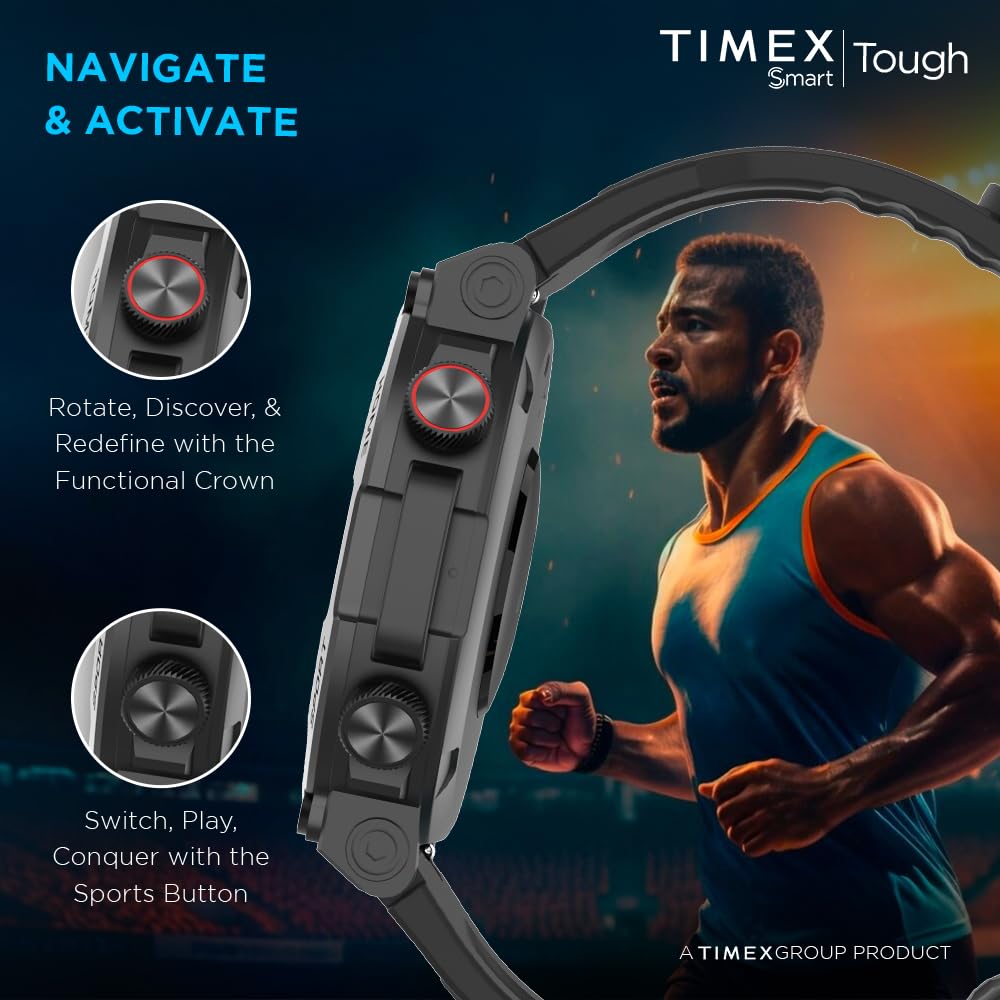 TIMEX Men Tough 1.43Round Amoled Rugged Smartwatch With 466X466 Pixel Resolution| Bluetooth Calling| Metallic Body|Always On Display|Ai Voice Assist|100+ Sports Modes|100+ Watchfaces