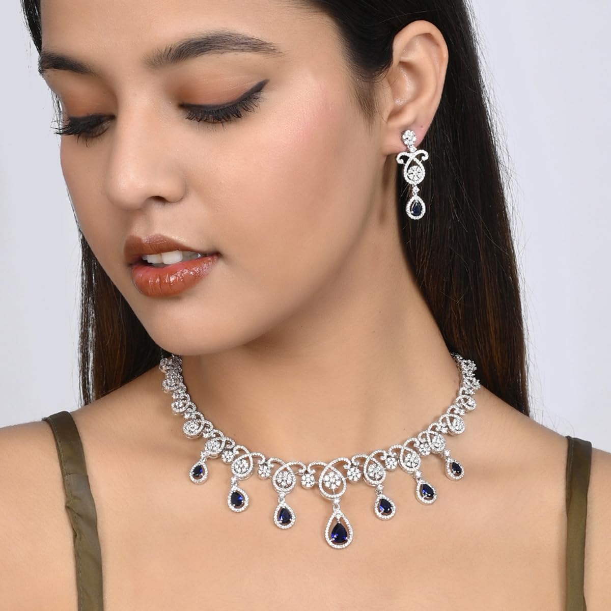 VOYLLA CZ Elegance Blue Teardrop Cut Zircons Jewellery Set