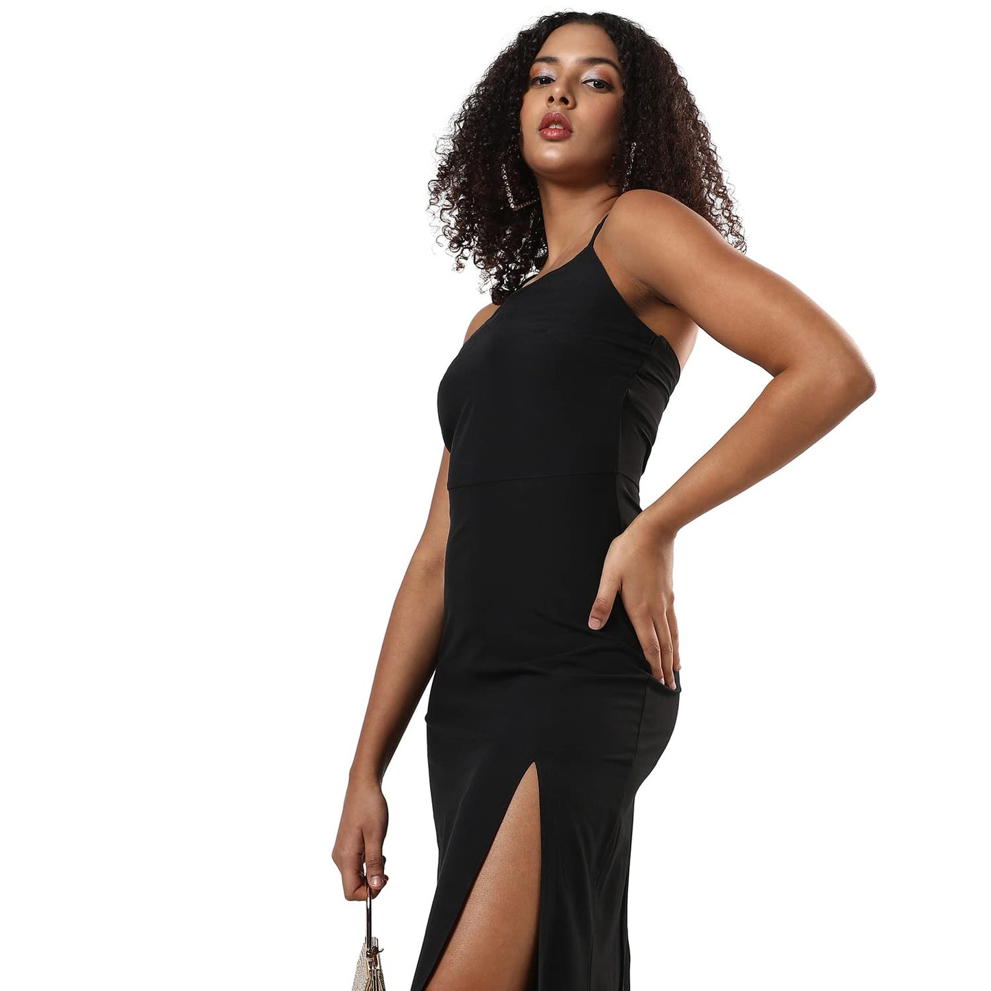 Campus Sutra Women's Solid Black Sleeveless Midi Length Regular Fit Dress for Casual Wear | Round Neck Dress Crafted with Comfort Fit and High Performance for Everyday Wear