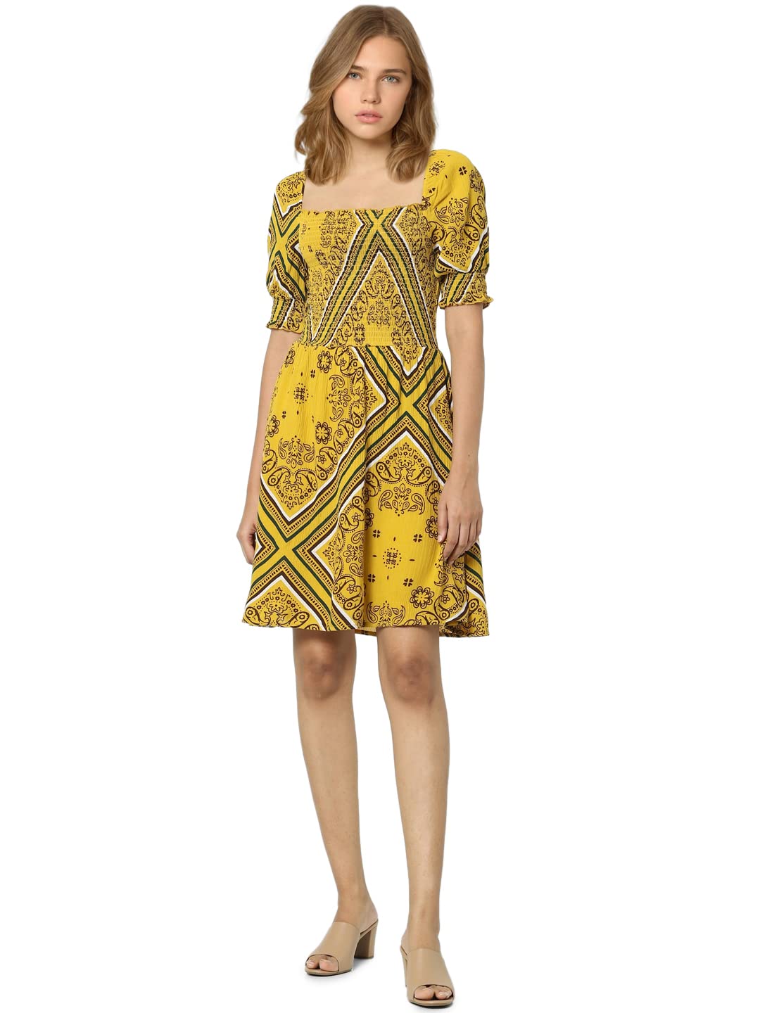 Only Women's Viscose Shift Mini Dress (15280952-Arrowwood_Yellow_40)