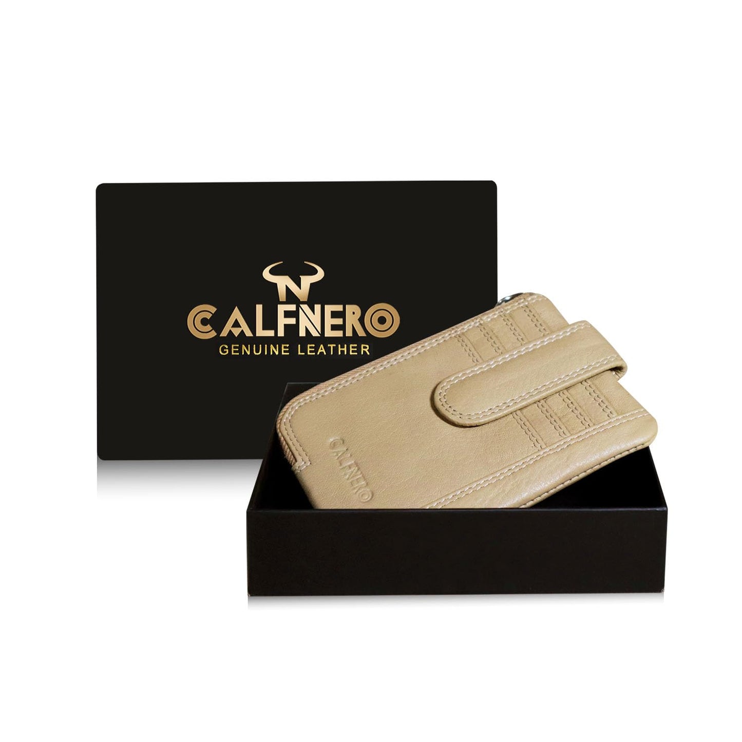 Calfnero Leather Men's Card Case (Beige)