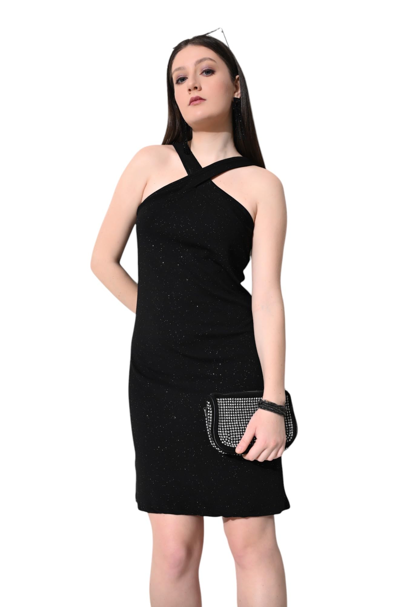 IUGA Women's Solid Cap Sleeve Round Neck Mini Bodycon Dresses Black
