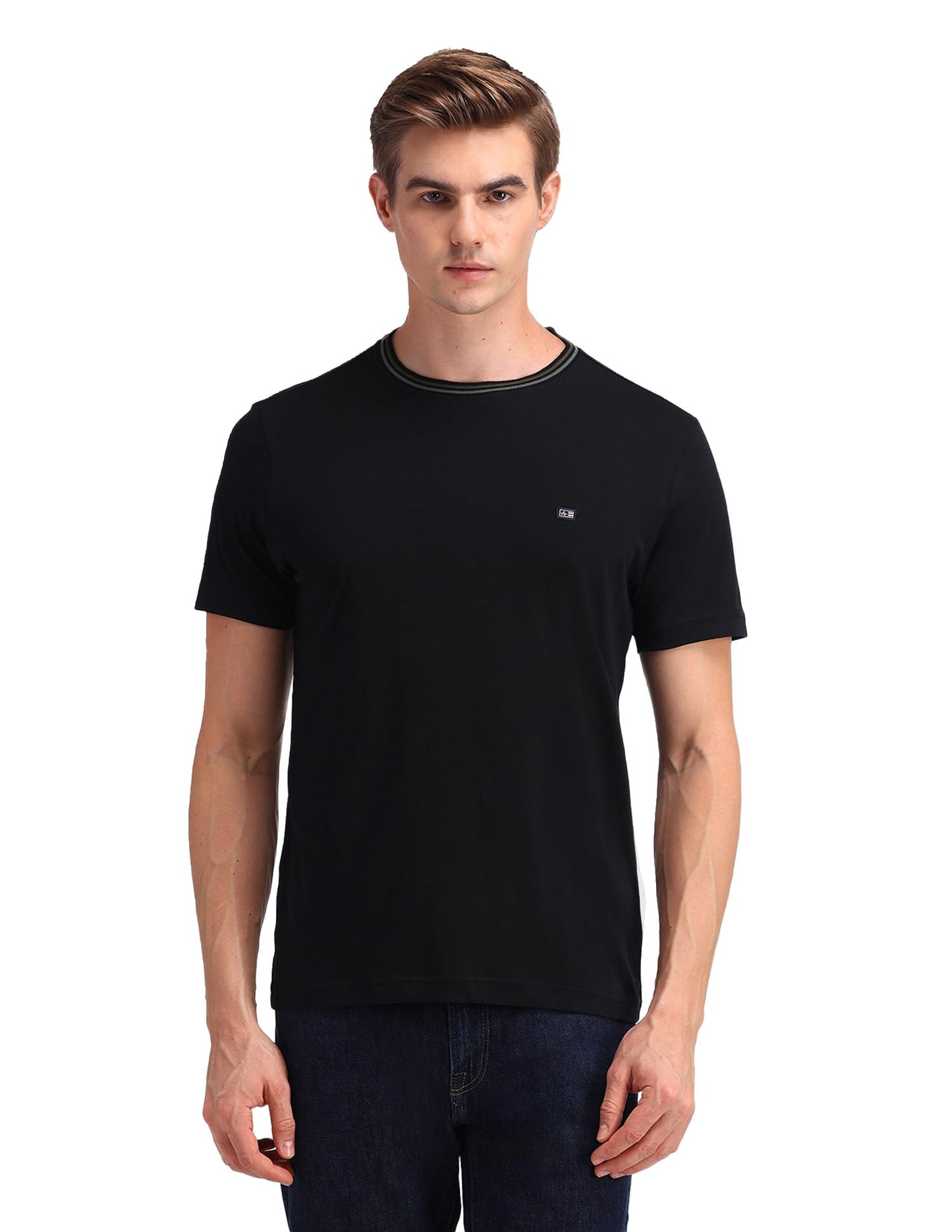 Arrow Sport Men's Solid Regular Fit T-Shirt (ASAEOTS5073A_Black