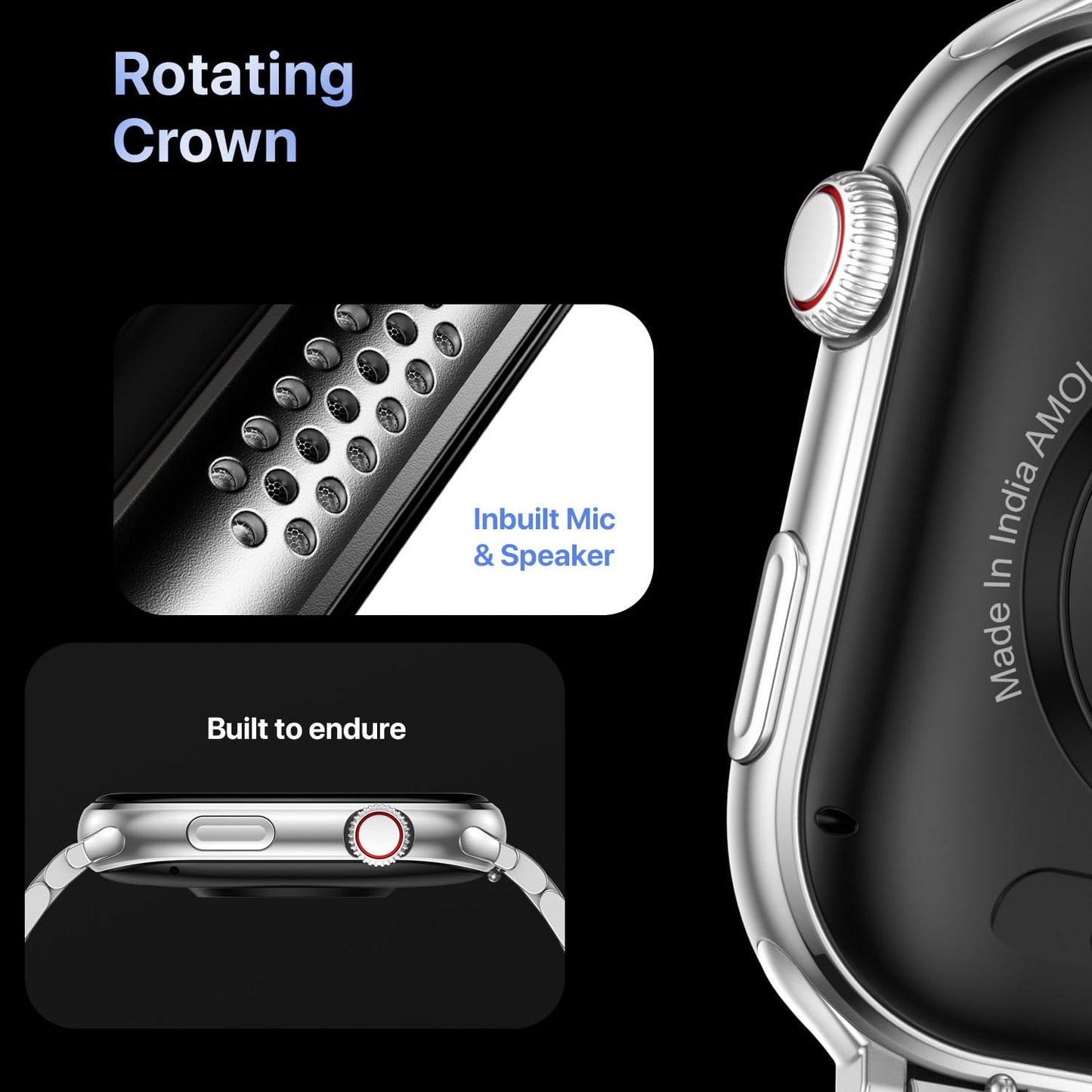 Fire-Boltt Brillia Pro Smart Watch with 51.3mm (2.02 inch) AMOLED Display, Bluetooth Calling, SpO2, Heart Rate Monitoring, 120+ Sports Modes, IP67 Waterproof, Long Battery Life (Silver Chain)