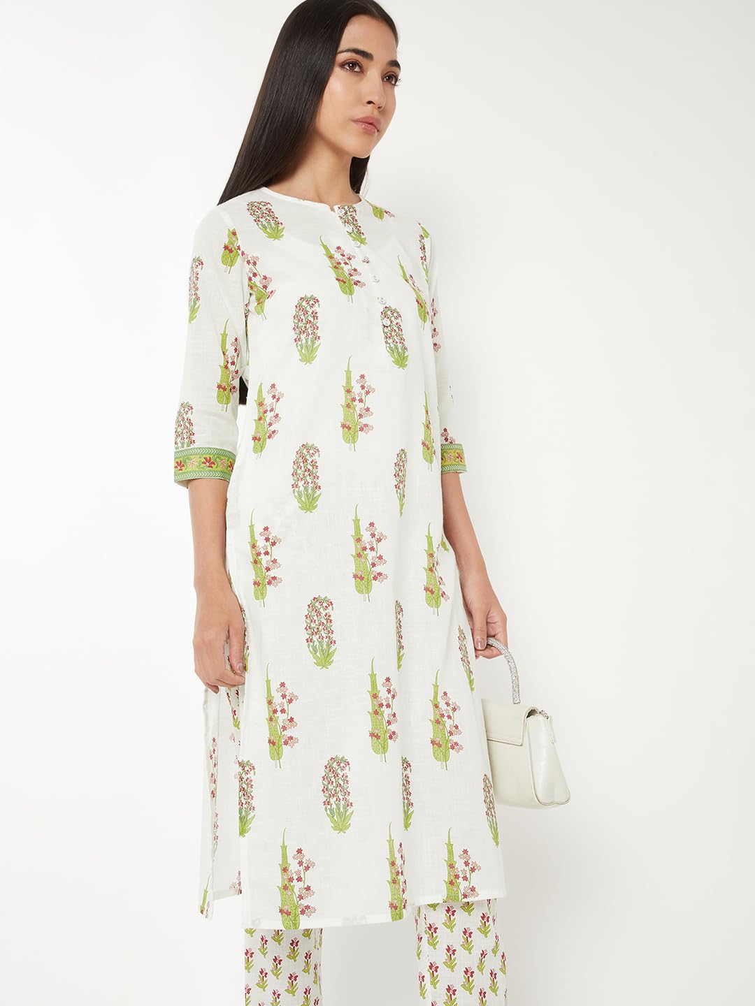 Max Women Ethnic Printed Straight Kurta Set (White_M)