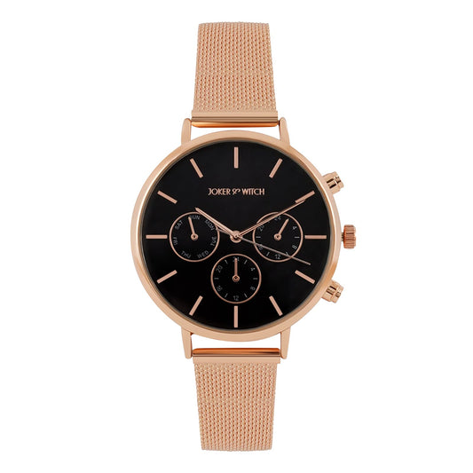 Joker & Witch Women Moscow 38mm Black Dial 16mm Rose Gold Steel Mesh Watch