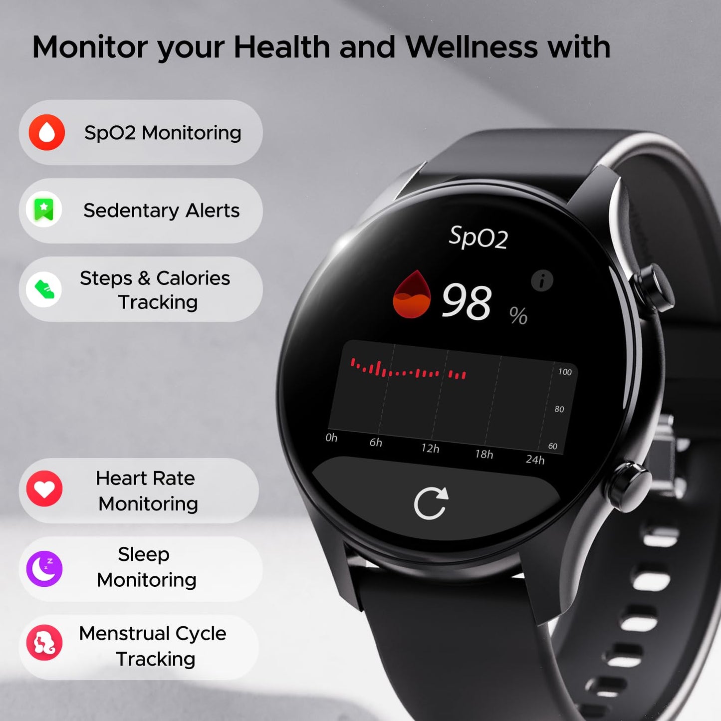 boAt Lunar Connect Plus Smart Watch with 1.43" AMOLED Display, 2.5D Display, Advanced Bluetooth Calling 100+, Always on Display, 100+ Watch Faces,Voice Assistant,IP68, HR & SpO2(Active Black)