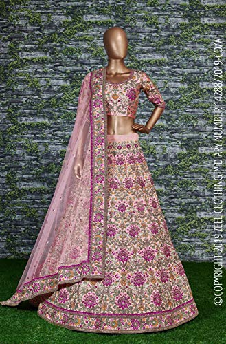 Zeel Clothing Women's Silk Semi stitched Lehenga Choli (7035-Wedding-Bridal-Latest-Lehenga-Choli_Peach_Free Size)