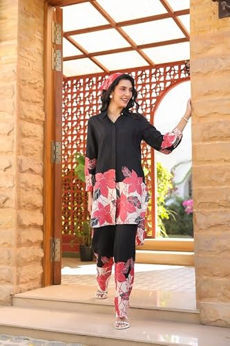JISORA Women's Russian Silk Co-ord Set 9RCS3232-M Black M