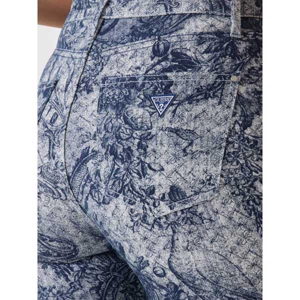 GUESS Women's Blue Printed Mid-Rise Bootcut Leg Jeans