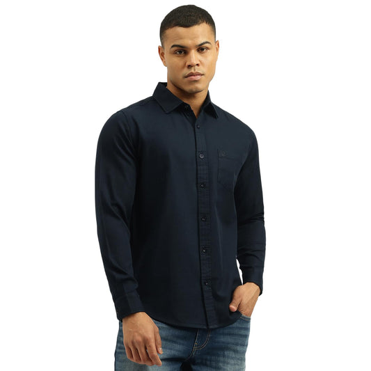 United Colors of Benetton Men's Solid Regular Fit Shirts (25A5SO303TWLI901_Blue