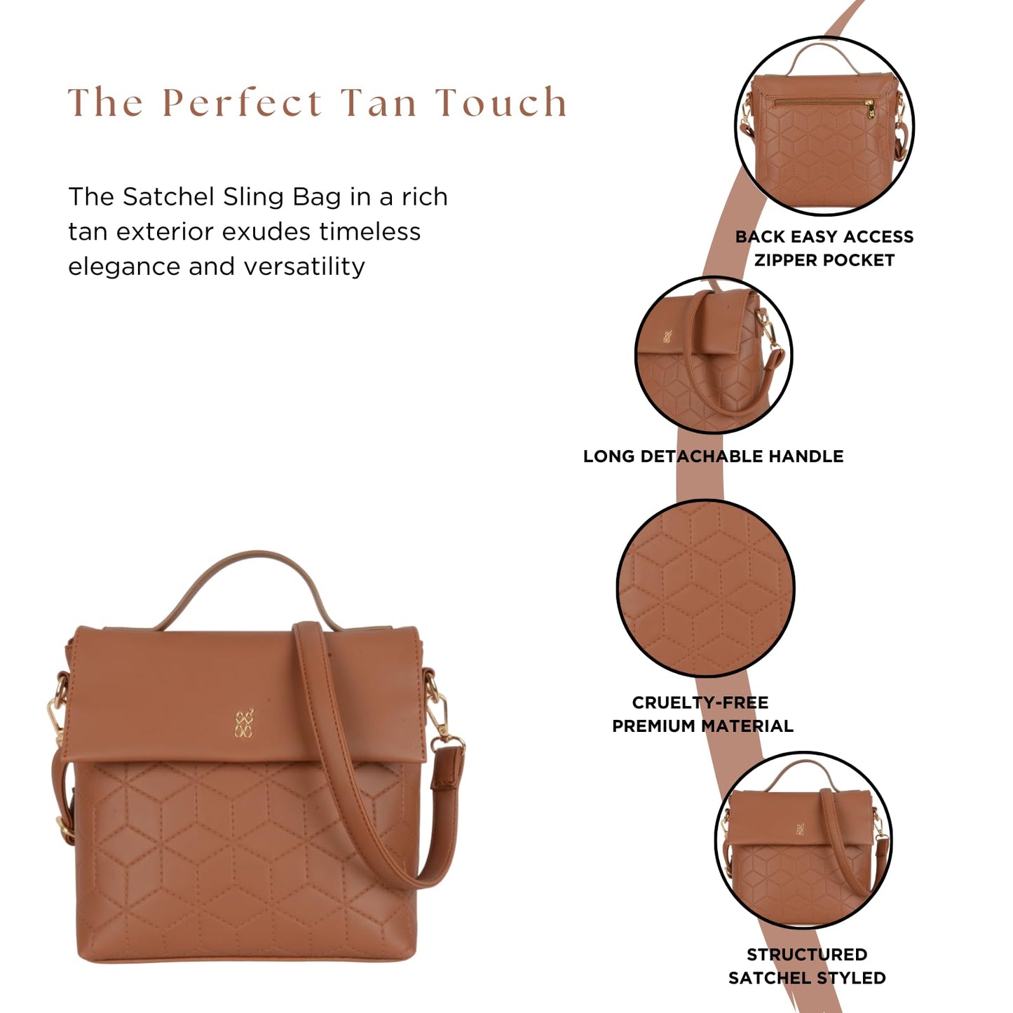 Baggit Women's Tappy Tan Small Sling Bag | Ladies Stylish Casual Cross Body Purse Handbag | | Faux Leather | 6-Month Warranty | Cruelty-Free Material | Made in India