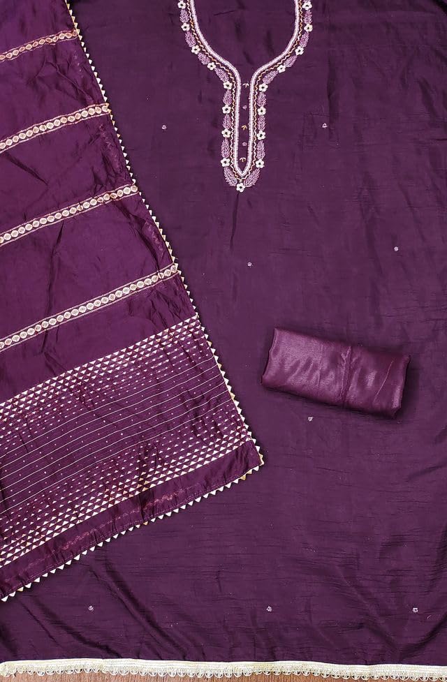 VARNI FABRICS Cotton Dress Material for Women Solid Unstitched Woman Salwar Suit Dress Material With Jacquard Dupatta Purple
