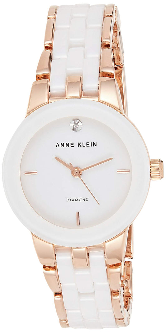 Anne Klein Women's AK/1610WTRG Diamond Dial Rose Gold-Tone and White Ceramic Bracelet Watch