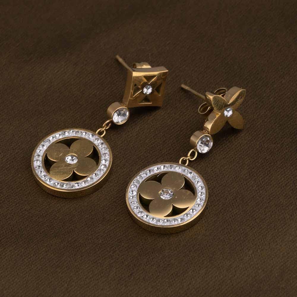 PALMONAS Zircon-Studded Floral Necklace & earring Jewellery Set For Women - Gift For Women & Girls