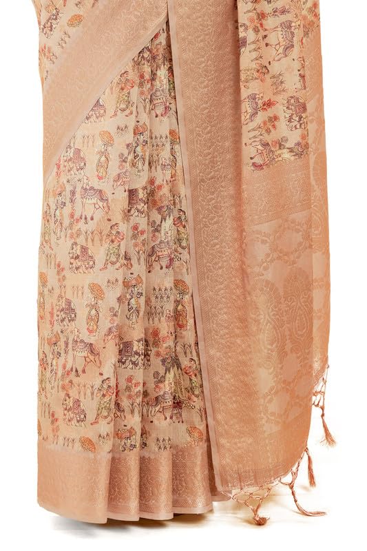 Soch Womens Peach Chanderi Madhubani Print Jacquard Saree