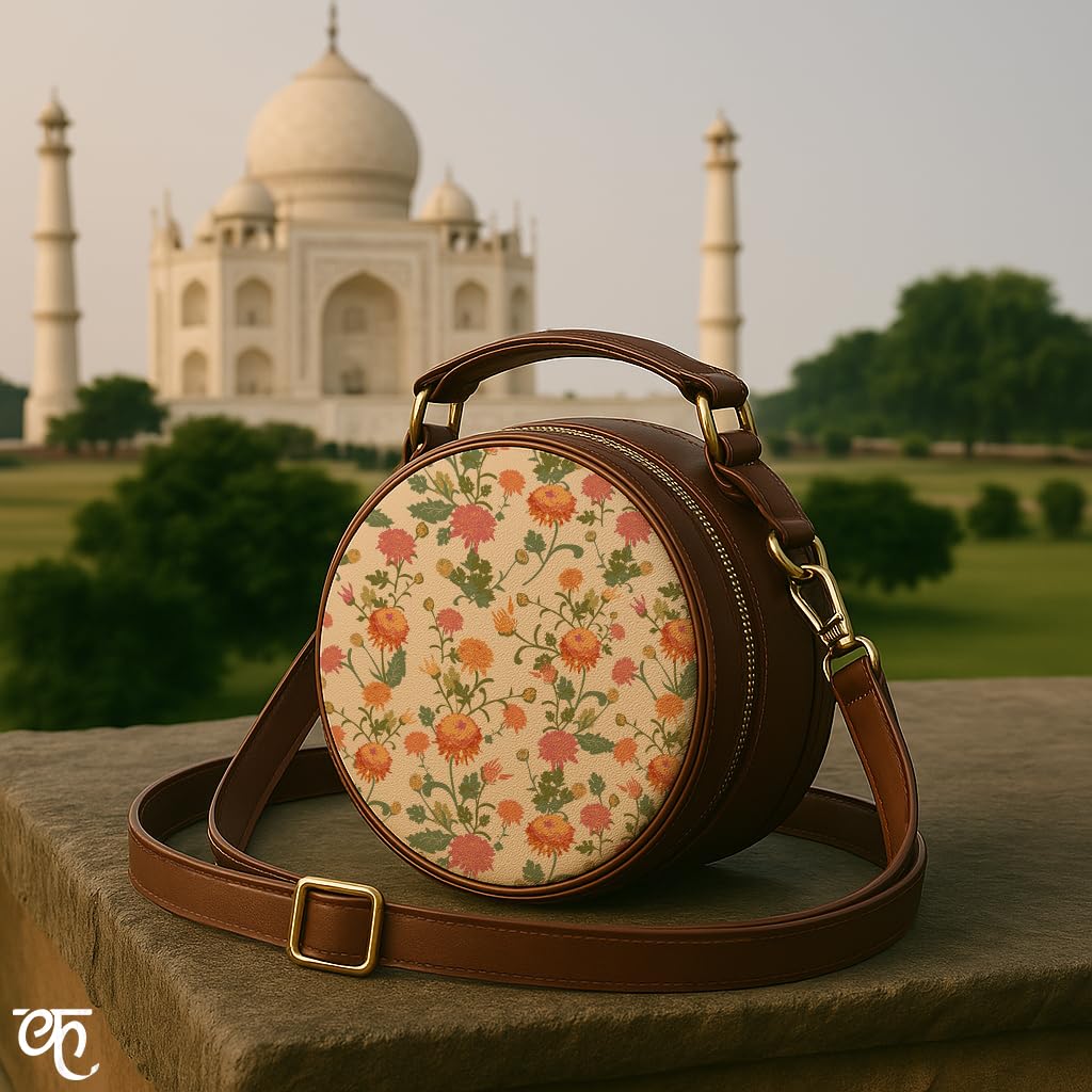Kalankit Round Sling For Women | Girls Crossbody Bags | Side Bags With Adjustable Strap | Travel Box Sling Bags | Autumn hues