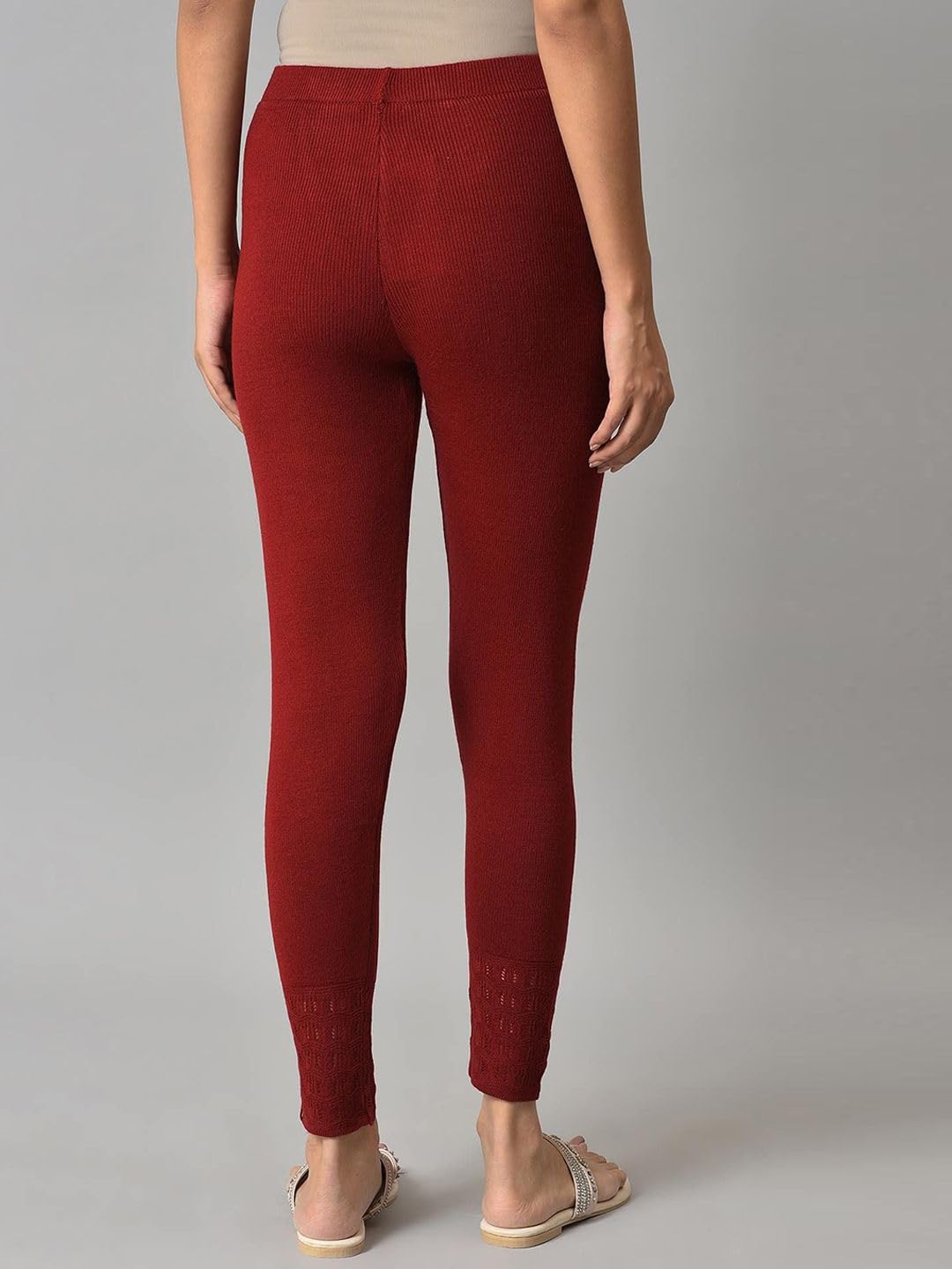 W for Woman Red Winter Knitted Leggings (Size: L)-24NOW62081-217480