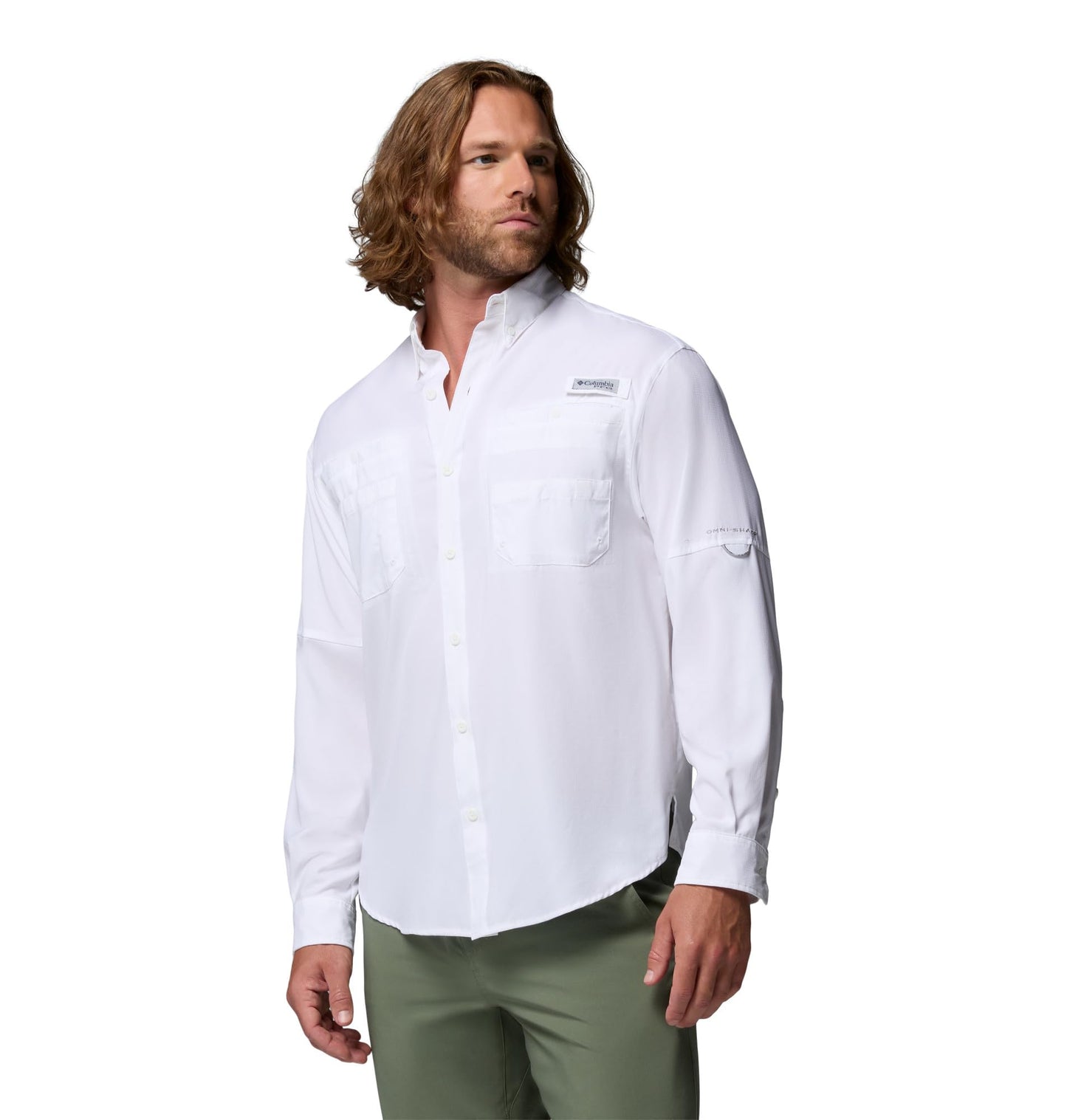 Columbia Men's Plain Loose Fit Synthetic Casual Shirt (FM7253-100_White_Large)