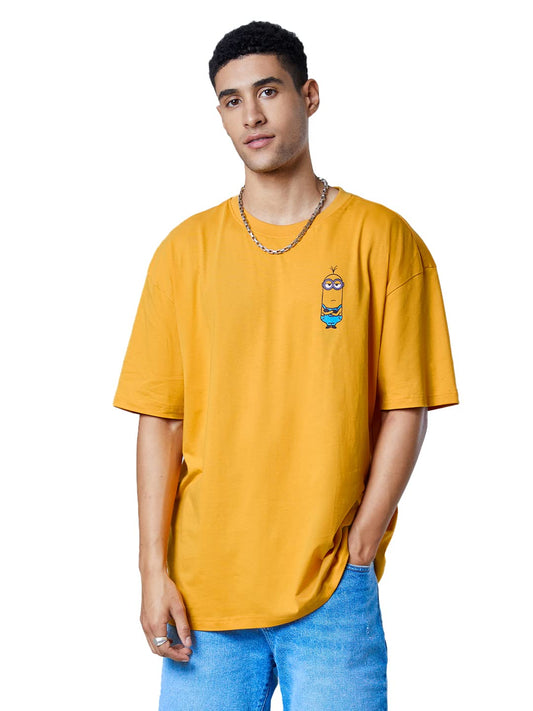The Souled Store Men Official Minions: Blah Blah Blah Mustard Yellow Printed Oversized T-Shirts Oversized T-Shirts Fashionable Trendy Graphic Prints Pop Culture Merchandise