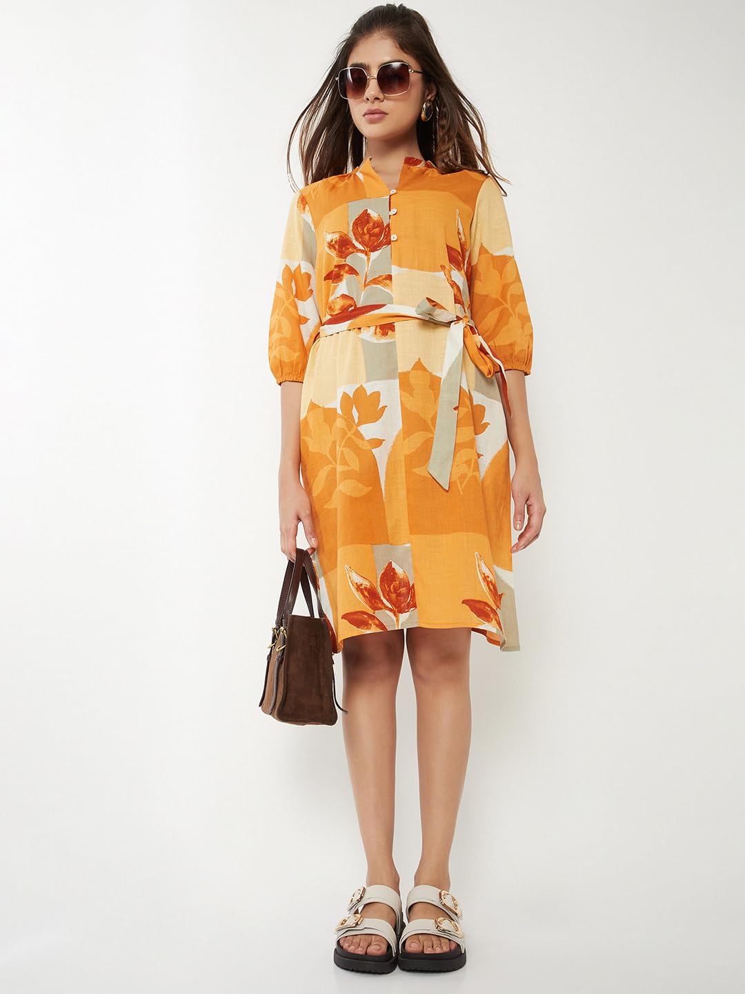 Max Women Floral Print A-line Dress(Multicolour_L)