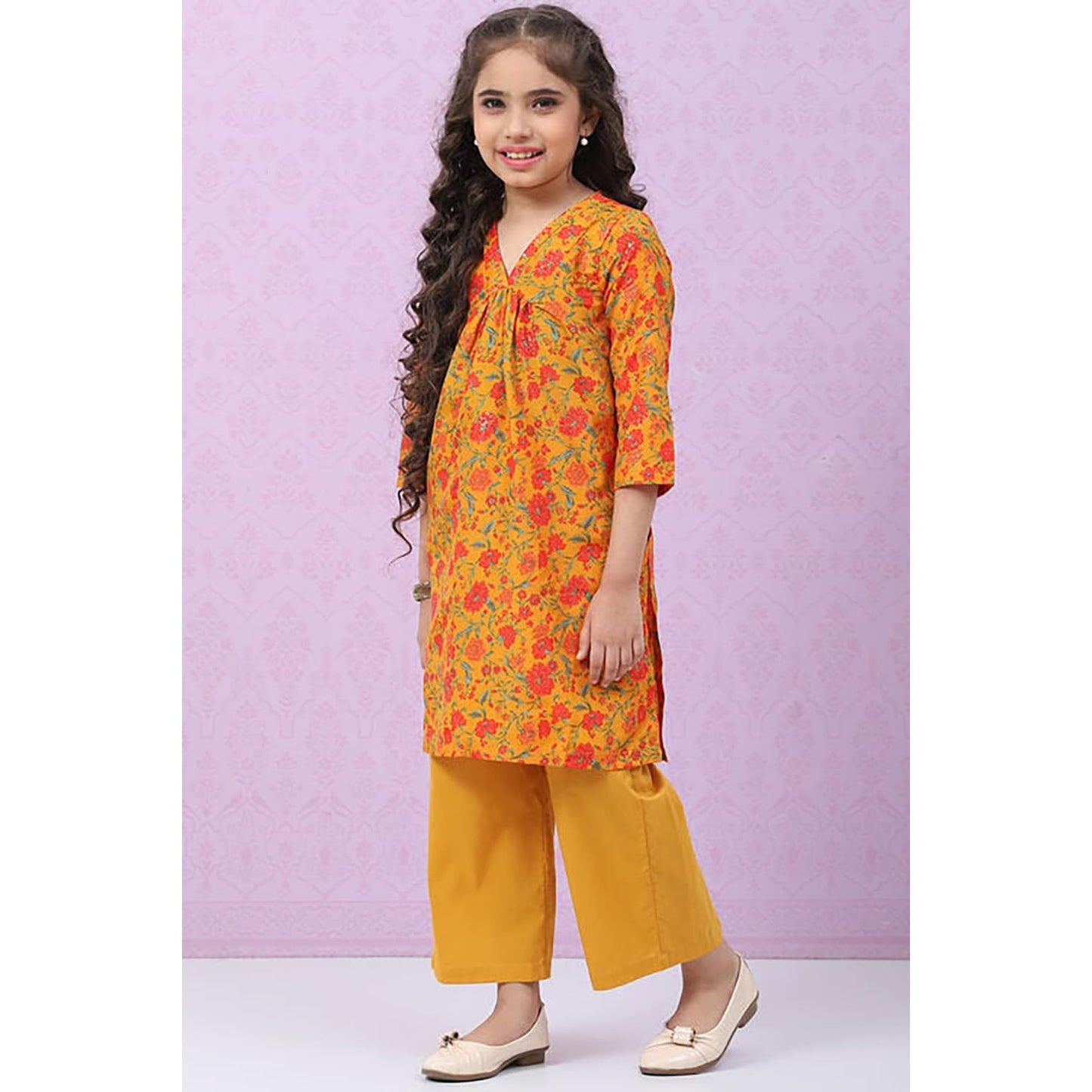 BIBA Girls Polyester Straight Printed Suit Set(KW4847E_13_Brown)