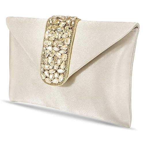 aiZ Bridral Accessories Clutch Women's Purse Bridal Bag For Casual Detachable Strap Evening Sling Bag (Cream, AA81CRM)