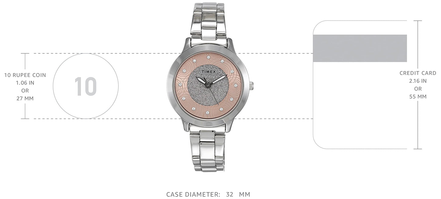TIMEX Analog Watch for Women with Pink Round Dial & Silver Stainless Steel Bracelet Band Water Resistant Women's Wrist Watches - TW000T613