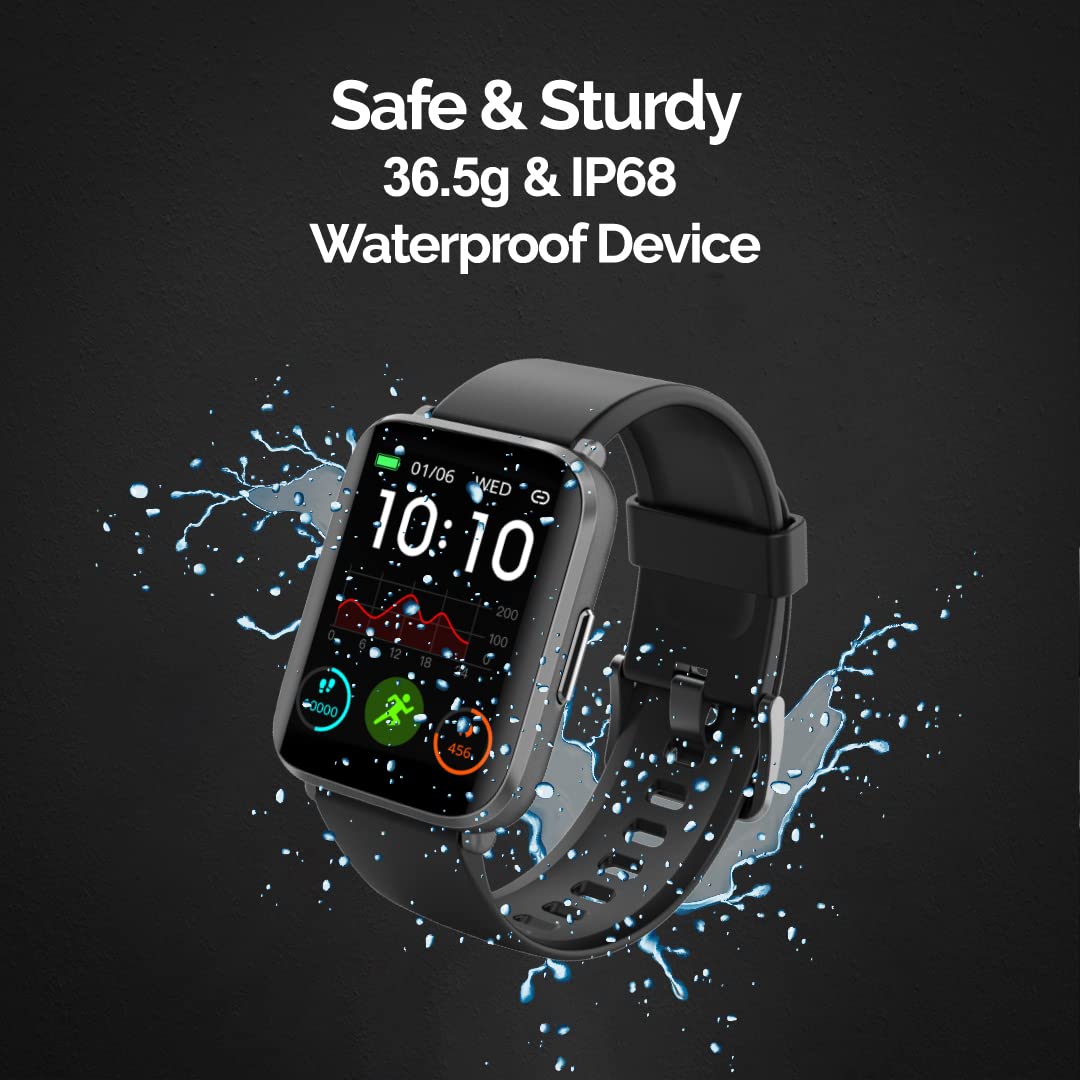 GOQii Smart Vital Ultra Smartwatch Jet Black 1.78'' AMOLED 368x448 & 2.5D Cureved Display with 10 Days Battery SPO2 & Real-Time Heart Rate Tracking, IPX68 Waterproof with 3 Months Personal Coaching