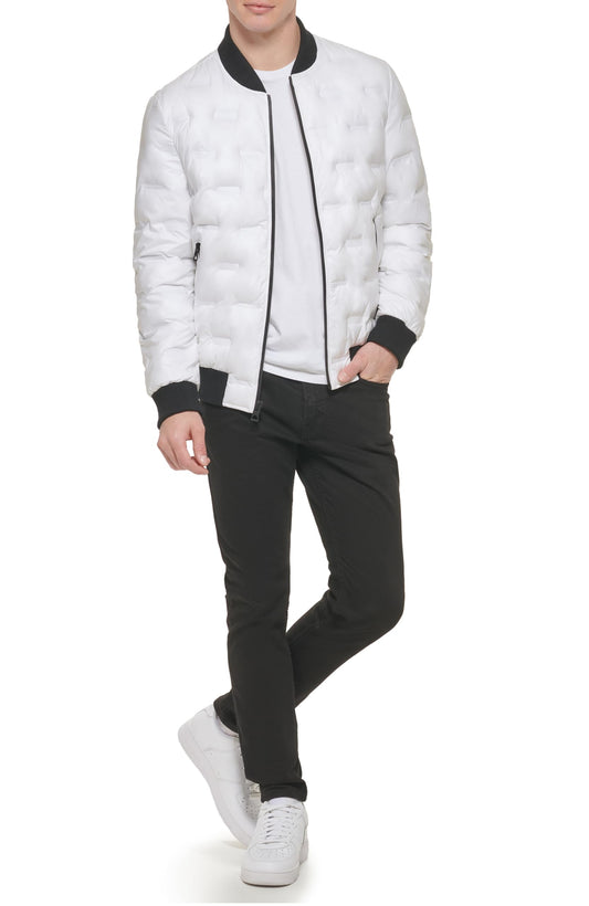 GUESS Men's Warm Rain Resistant Jacket, White, L