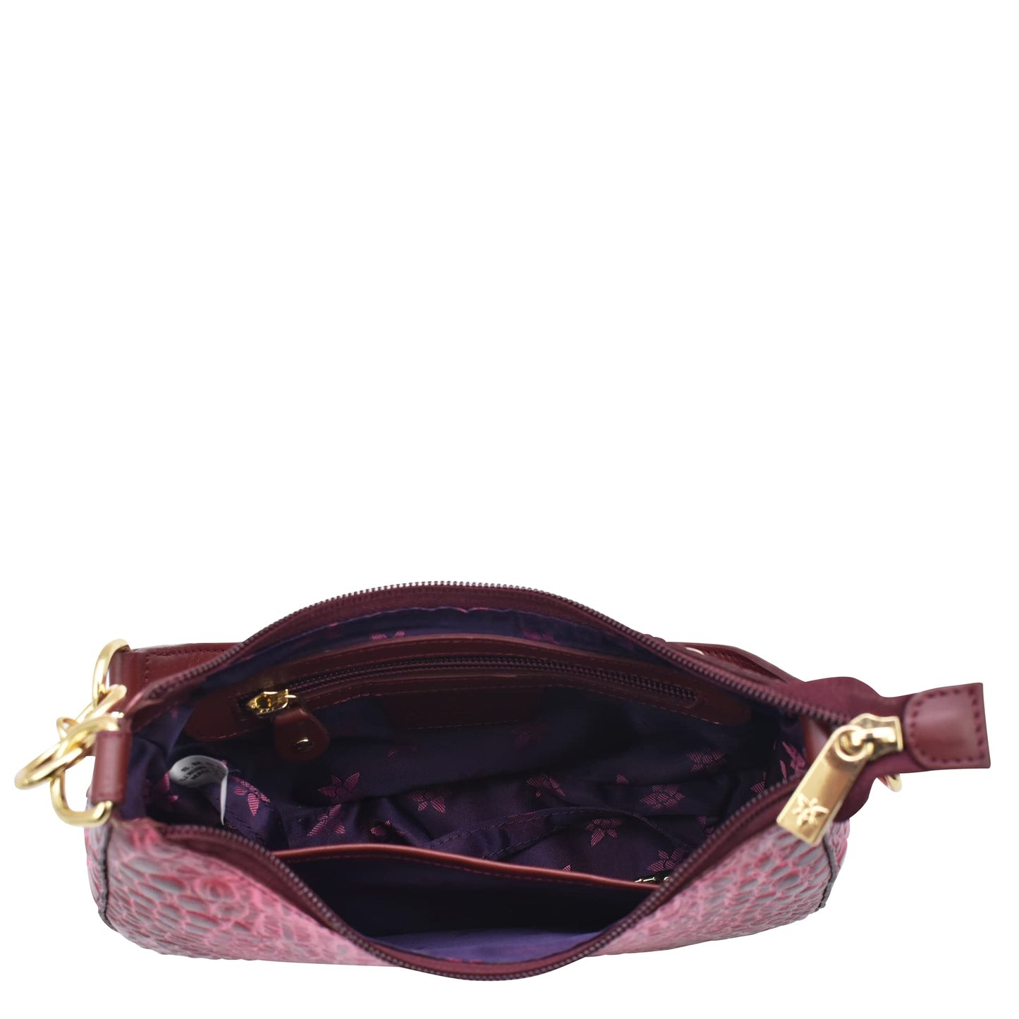 Anuschka Women’s Hand-Painted Genuine Leather Small Convertible Hobo - Croco Embossed Berry