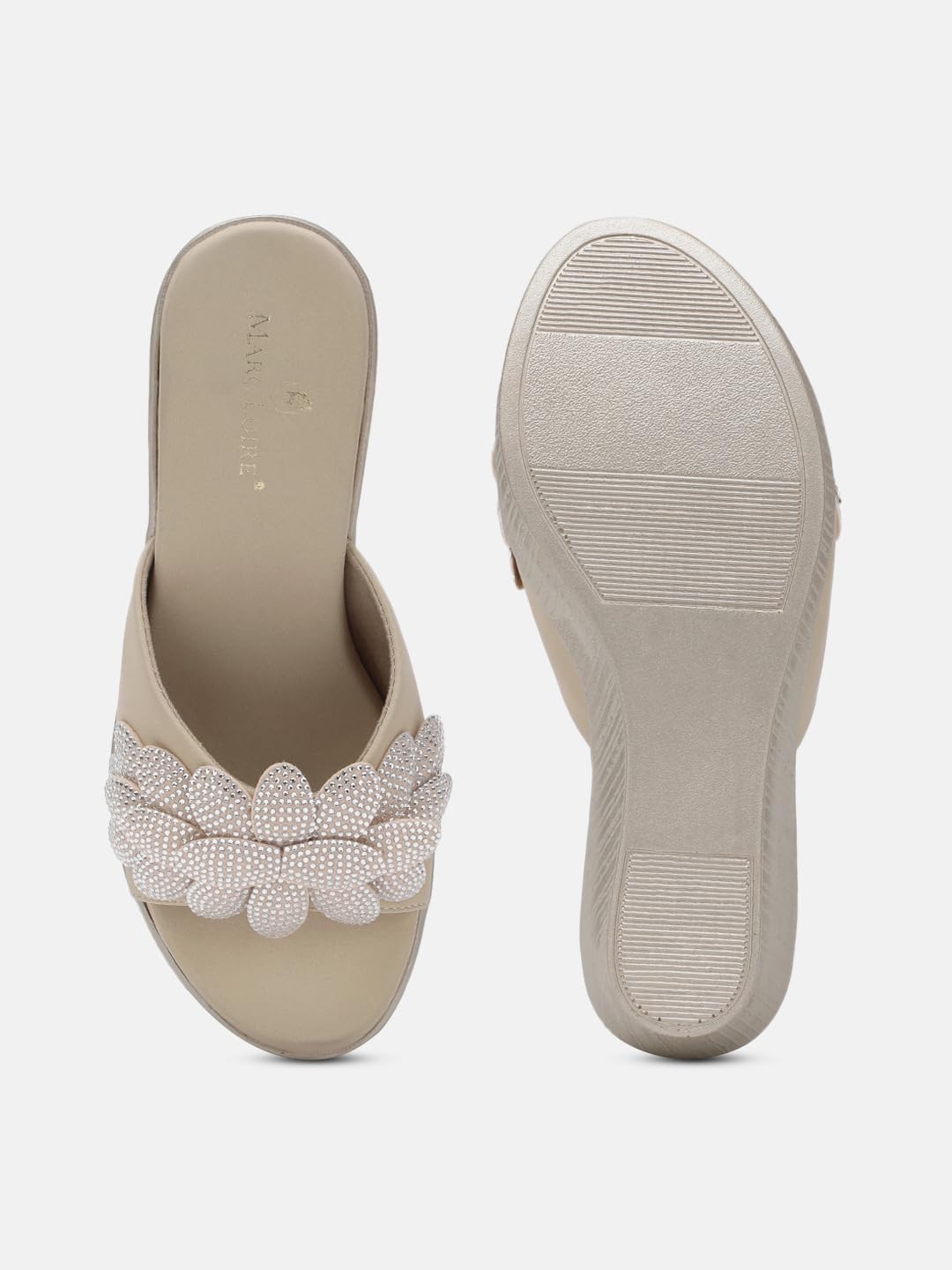 Marc Loire Women's Embellished Slip-On Platform Heel Sandal for All Occasion (Rose Gold, 6)